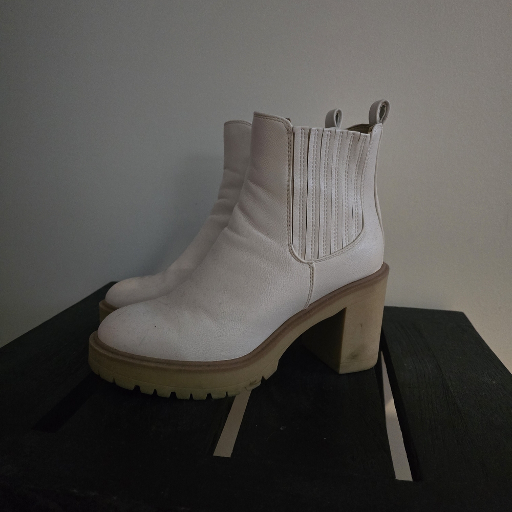 Buckle White and Tan Ankle Booties
